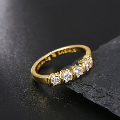 European And American Simple Style New Ring Zircon Ring Female Copper Plated 18k Gold Jewelry Spot