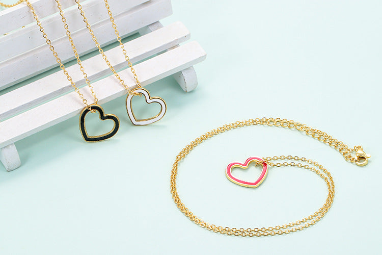 Korea Color Heart-shape Hollow Copper Necklace Wholesale