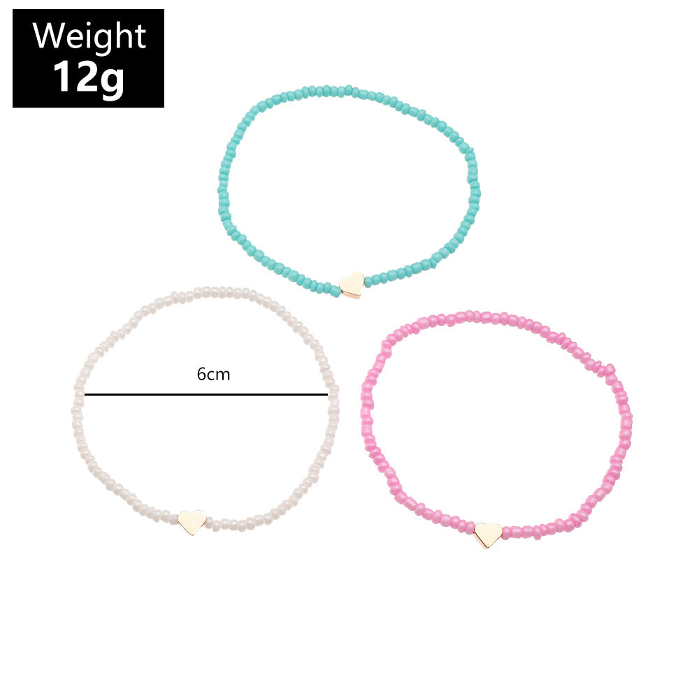 Bohemian Colorful Beads Heart Anklet Set Wholesale