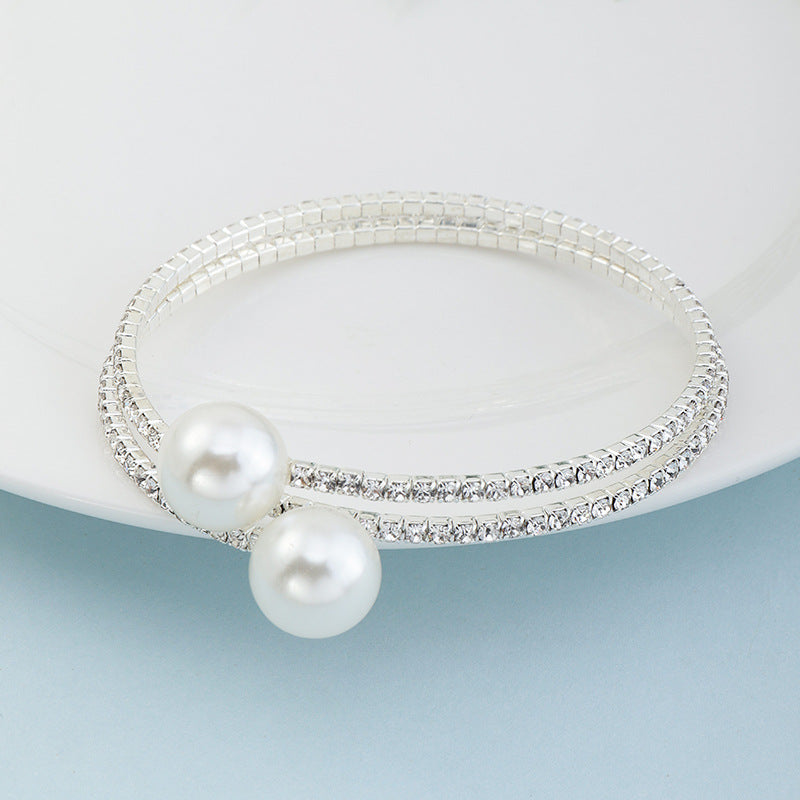 Fashion Rhinestone Pearl Multi-layer Winding Bracelet