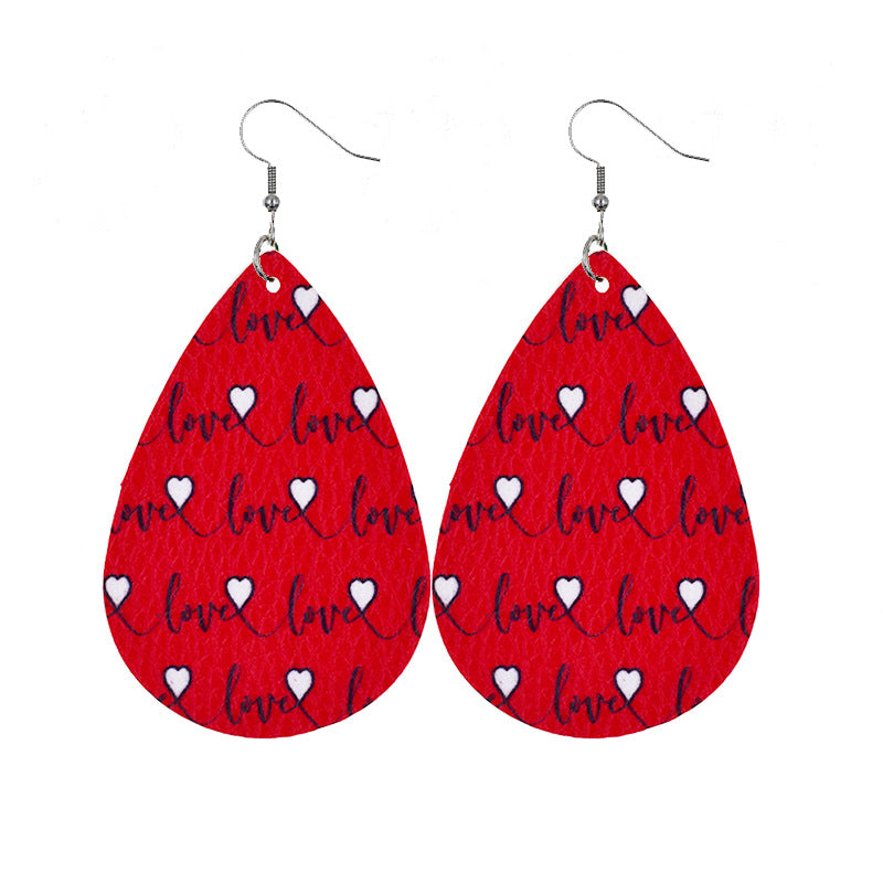 1 Pair Elegant Lady Water Droplets Heart Shape Pu Leather Drop Earrings