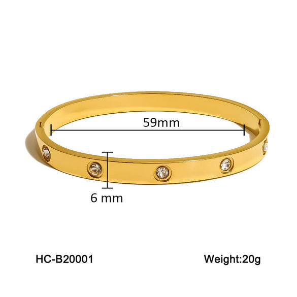 IG Style Ellipse Circle Round Stainless Steel Diamond Inlay Bangles