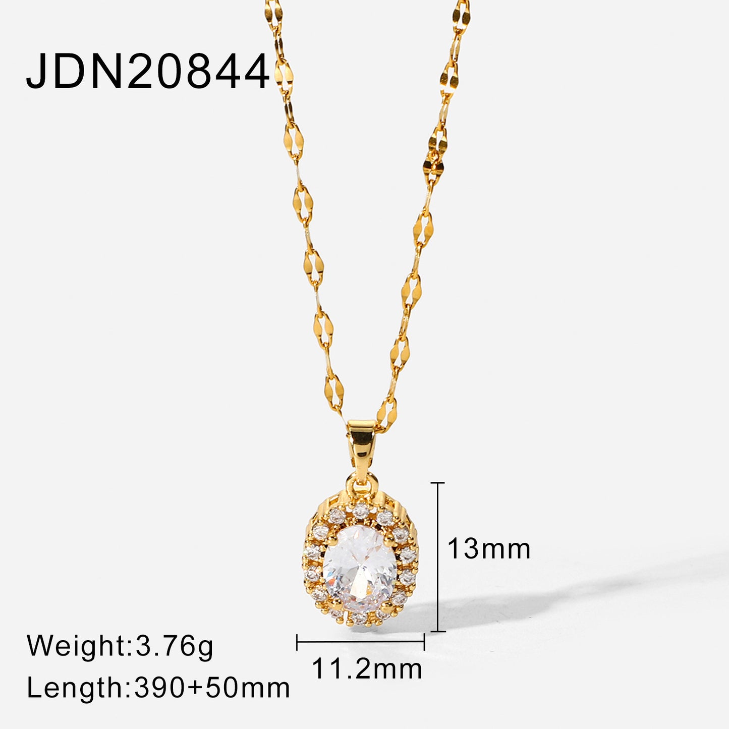 New 18k Gold-plated Stainless Steel Jewelry Oval White Cubic Zirconia Pendant Necklace