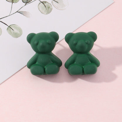 Ez3806 Nizhu New Ins Sweet Cool Teddy Bear Ear Studs Earrings Lovely Soft Cute Colorful Bear Earrings