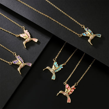 European And American New Drop Oil Bird Pendant Copper Plated Real Gold Necklace