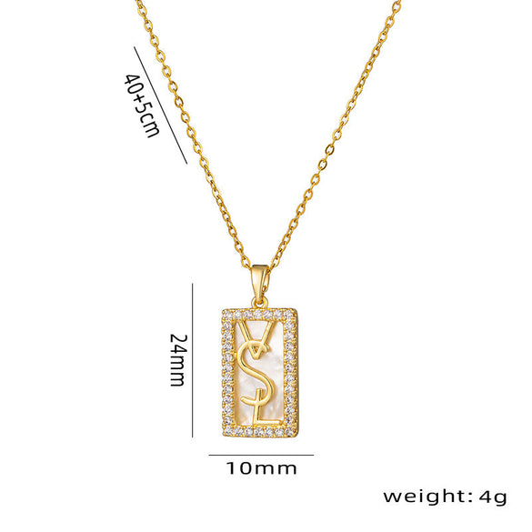 Korean Quadrilateral Geometric Titanium Steel 18K Gold Plated Necklaces