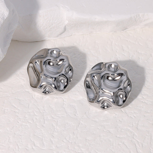 Minimalist Round Geometric Stainless Steel Electroplating Stud Earrings