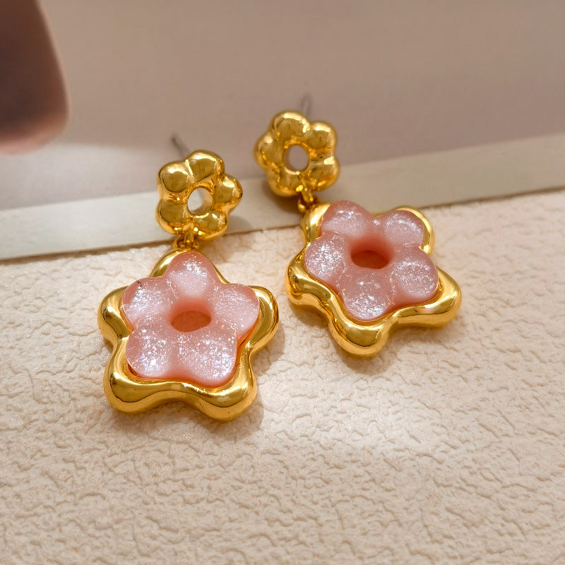 1 Pair Elegant Sweet Flower Plating Resin Copper Drop Earrings