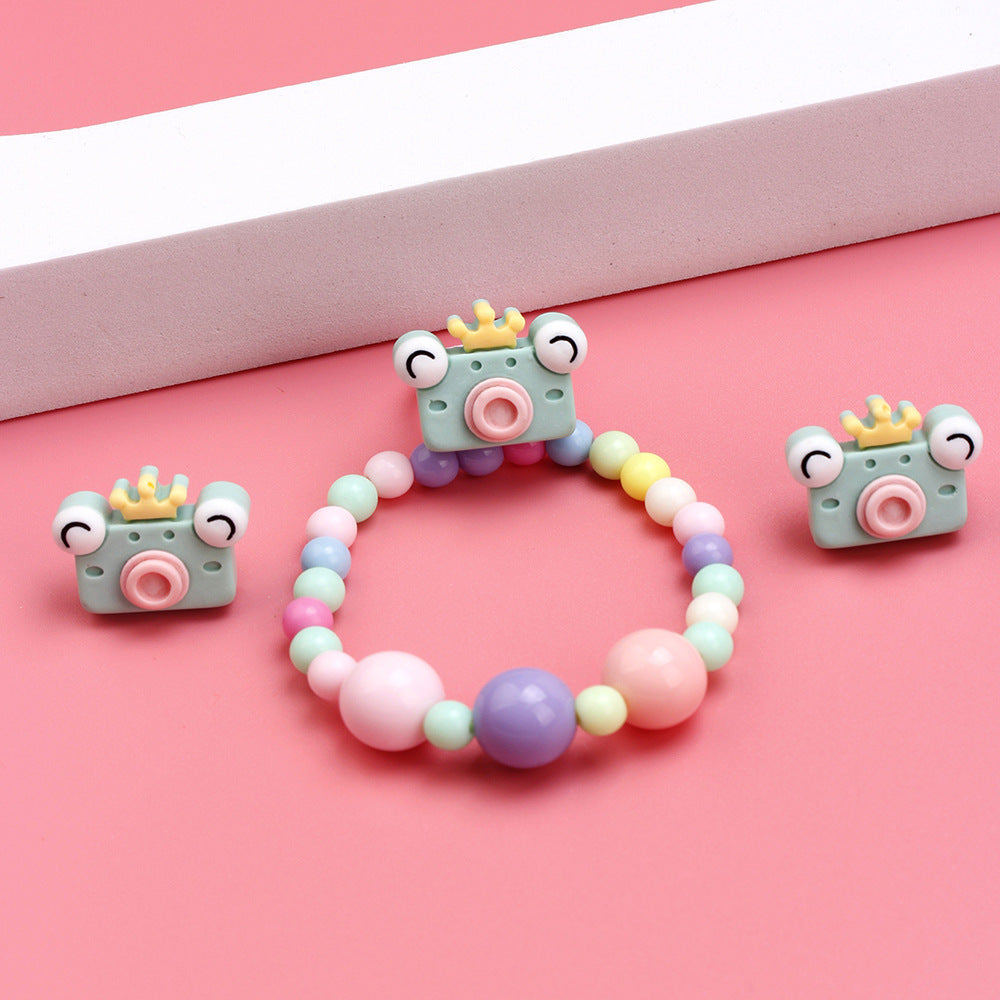 Cartoon Style Camera Plastic Beaded Rings Earrings Necklace