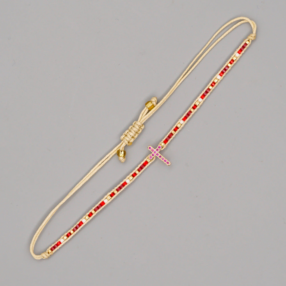 Gooddiy Wholesale Accessories Ethnic Style Diamond Cross Miyuki Beads Woven Bracelet