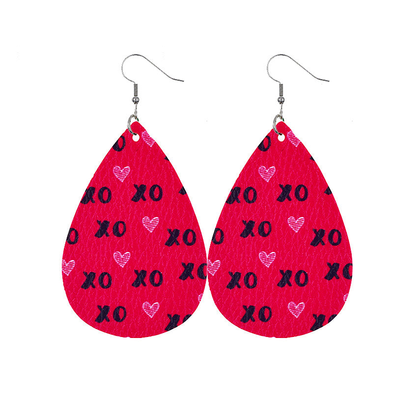 1 Pair Elegant Lady Water Droplets Heart Shape Pu Leather Drop Earrings