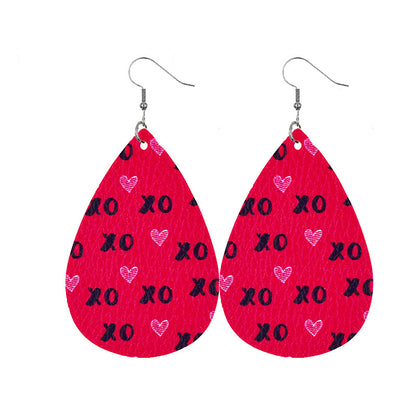 1 Pair Elegant Lady Water Droplets Heart Shape Pu Leather Drop Earrings