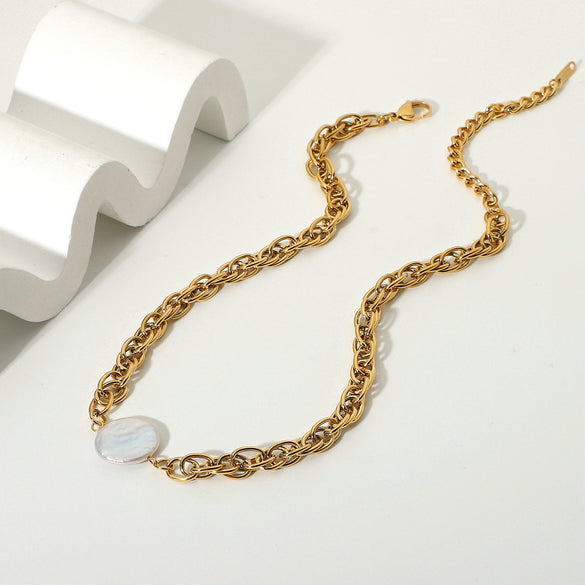 IG Style Pearl Geometric Stainless Steel 18K Gold Plated Necklaces