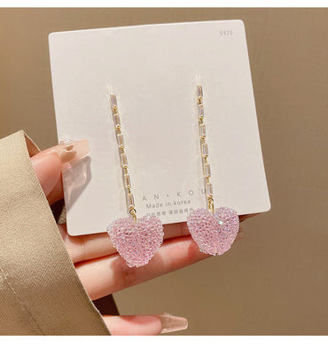 1 Pair Sweet Heart Shape Tassel Plating Copper Drop Earrings