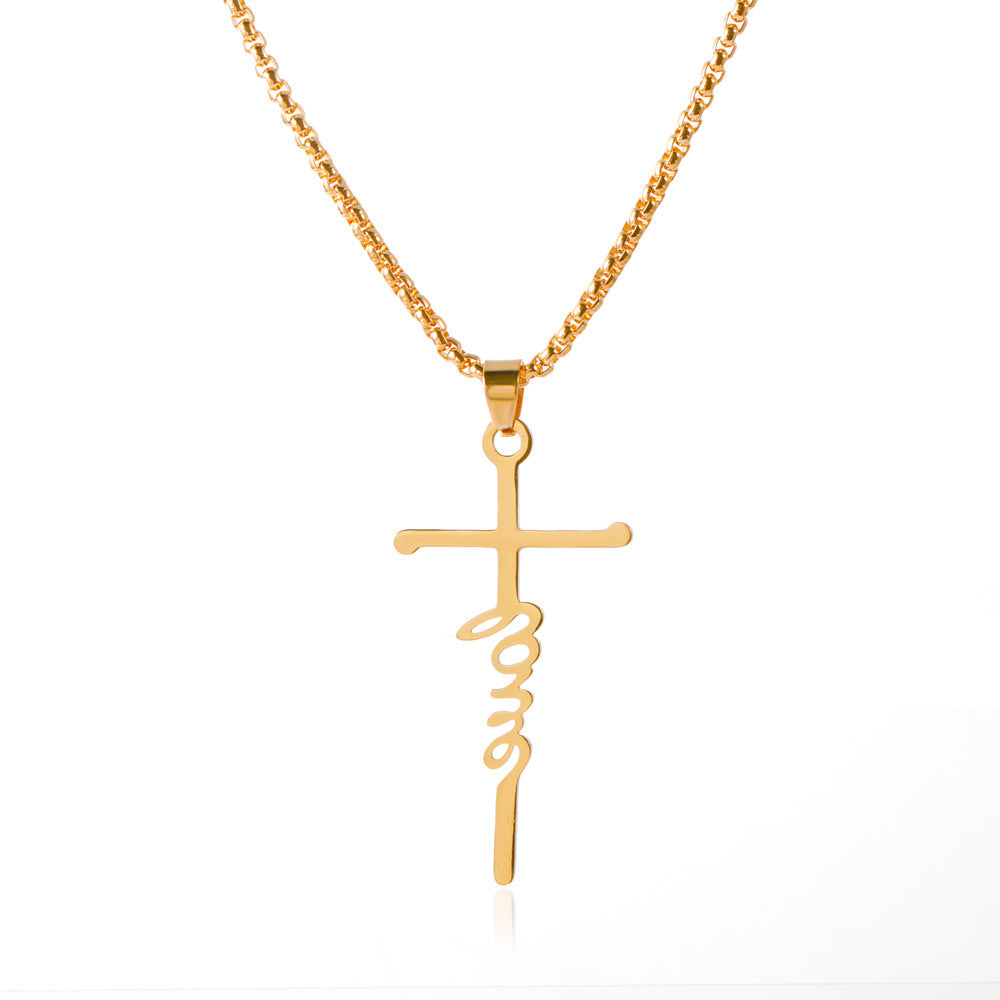 New Letter Cross Pendant Stainless Steel Necklace