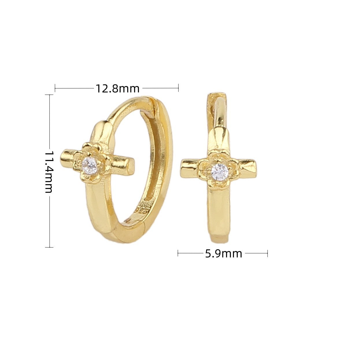 1 Pair Simple Style Cross Sterling Silver Inlay Zircon White Gold Plated Gold Plated Earrings