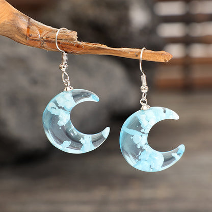 1 Pair Retro Moon Glass Drop Earrings