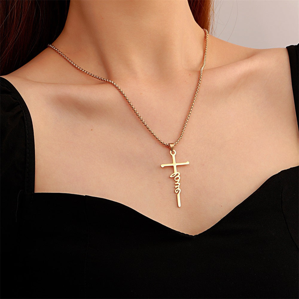 New Letter Cross Pendant Stainless Steel Necklace