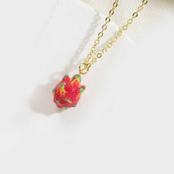 Independent station popular tropical fruit retro high-grade texture pendant copper plated 14K real gold personality exquisite O-word necklace