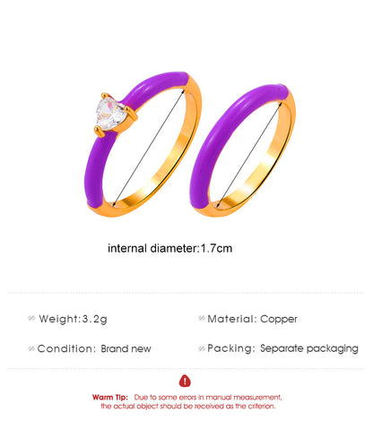 Fashion Simple Color Oil Dripping Geometric Copper Inlaid Zircon Ring 2-piece Set