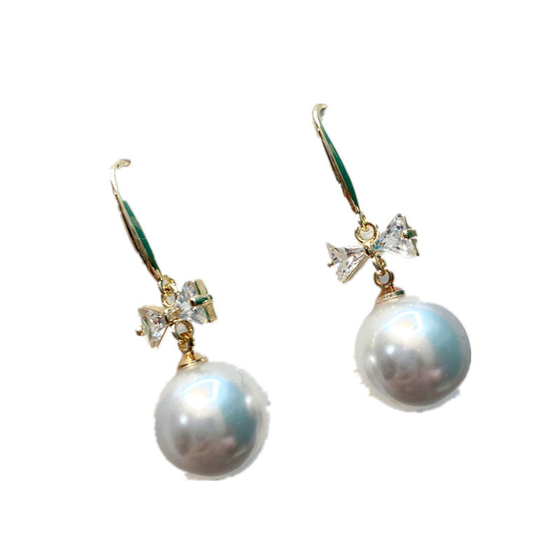 Zircon Bowknot Pearl 925 Silver Needle Earrings