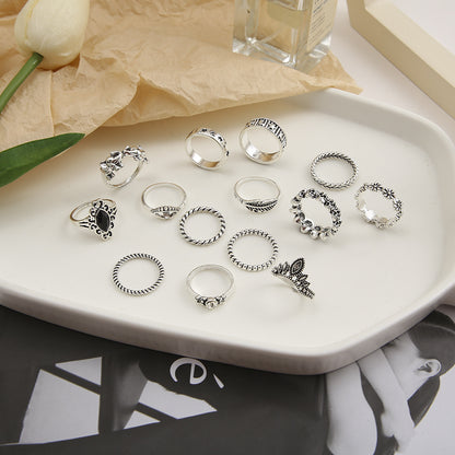 Retro Eye Flower Alloy Plating Rhinestone Rings