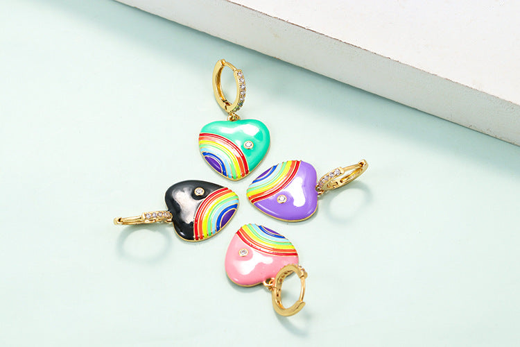 Korean Geometric Heart Rainbow Copper Earrings Wholesale Gooddiy