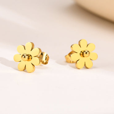 Simple Style Flower Stainless Steel Plating Ear Studs 1 Pair