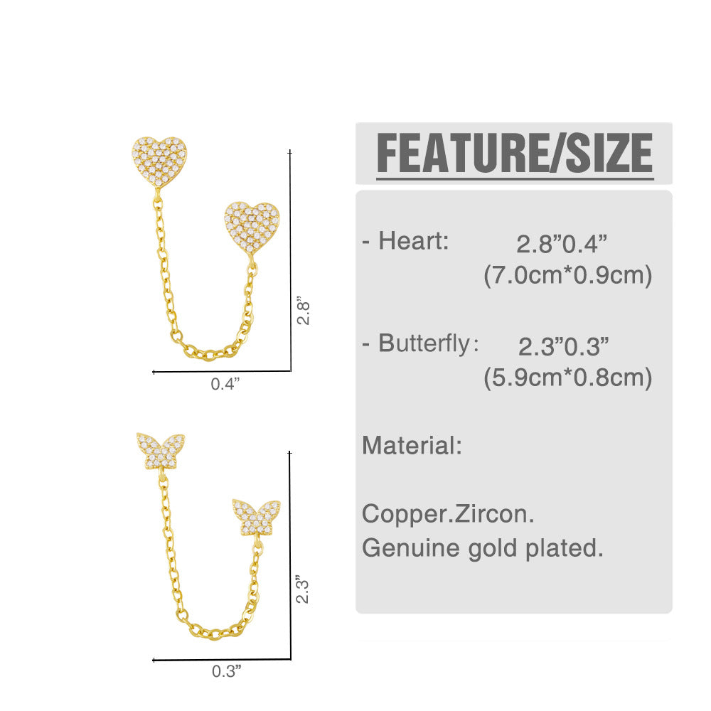 Heart Butterfly Earrings Ins European And American Ornament Female Creative Retro Diamonds Pairs Of Ear Studs Earrings Ery10