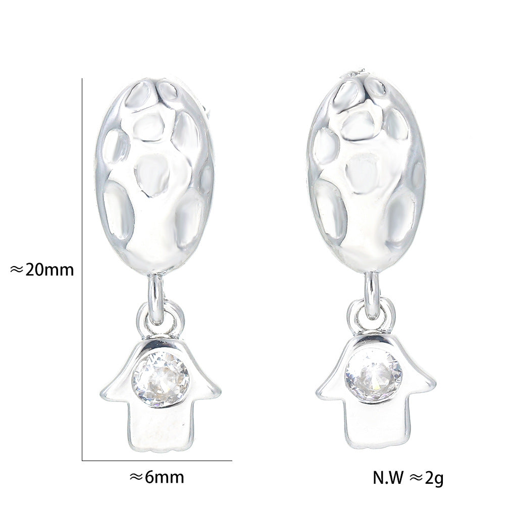 Retro Palm Copper Drop Earrings Plating Inlay Zircon Copper Earrings