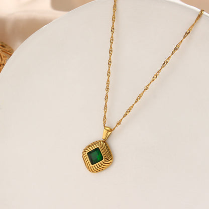 Retro Square Stripe Stainless Steel Necklace Inlaid Zircon Stainless Steel Necklaces