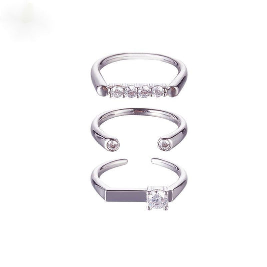 Wholesale Simple Style Geometric Copper Polishing Inlay Zircon Open Rings