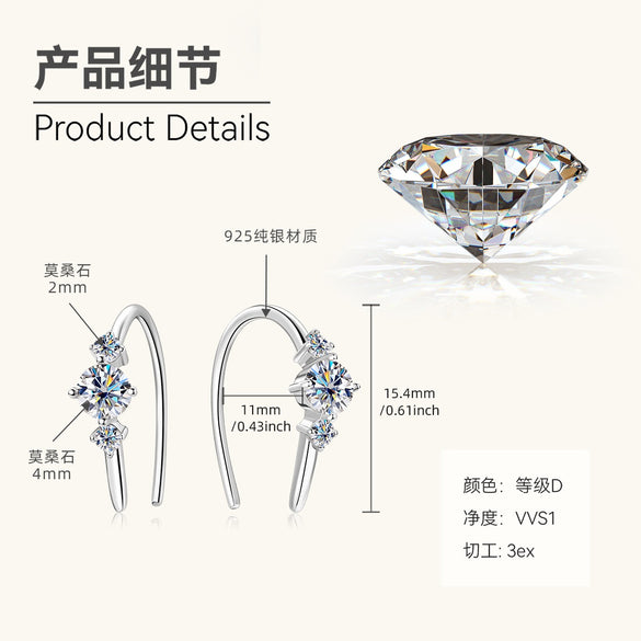 Women's Moissanite Inlaid Sterling Silver Geometric and Star Pattern Ear Studs with Plating Design