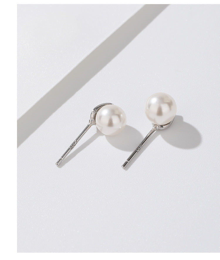 1 Pair Simple Style Geometric Solid Color Imitation Pearl Sterling Silver Ear Studs