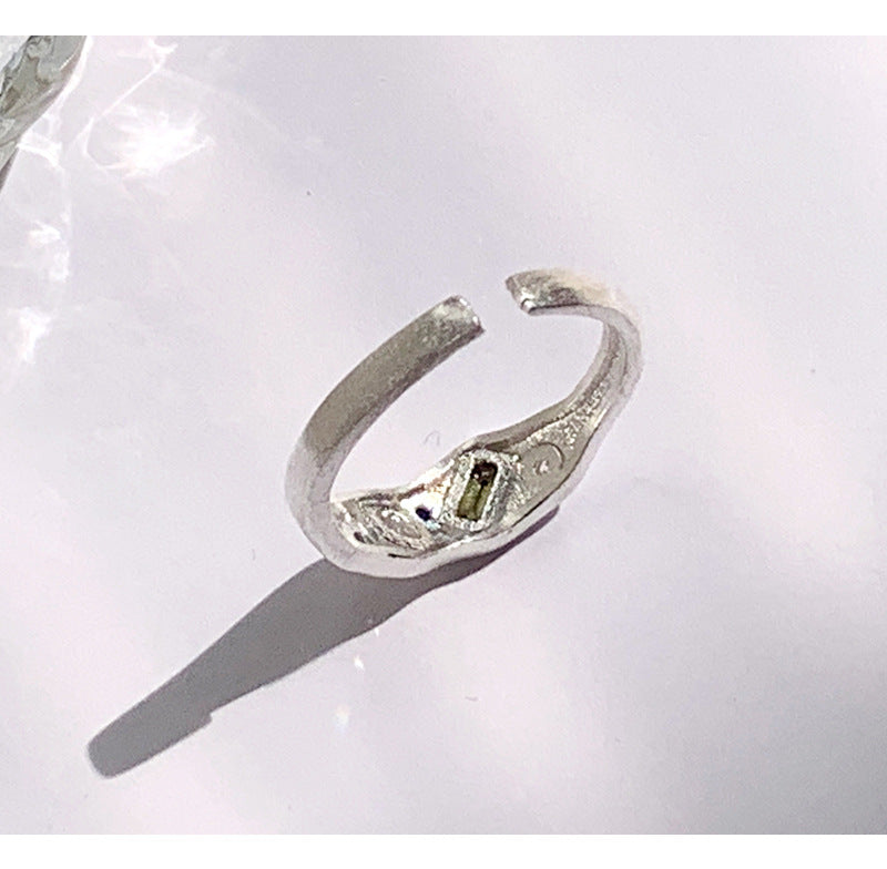 Artistic Rectangle Sterling Silver Plating Inlay Zircon Open Rings