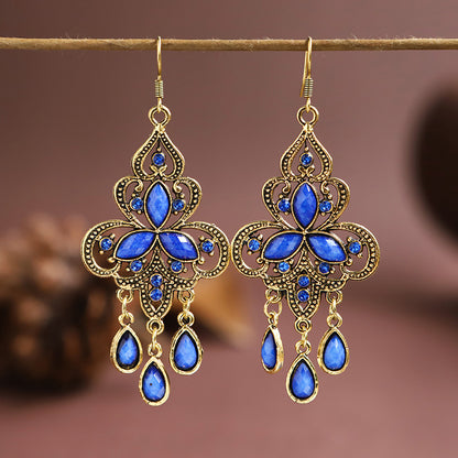 1 Pair Ethnic Style Water Droplets Metal Plating Inlay Artificial Gemstones Women's Drop Earrings