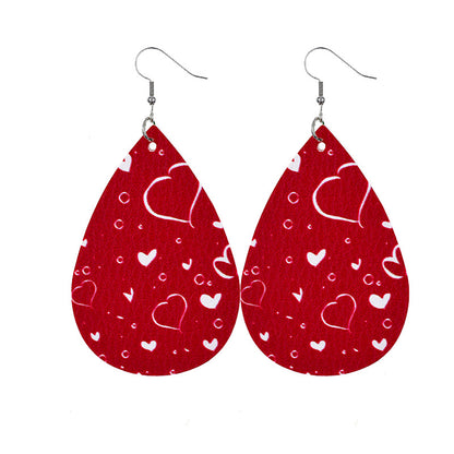 1 Pair Elegant Lady Water Droplets Heart Shape Pu Leather Drop Earrings