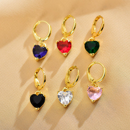 1 Pair Sweet Heart Shape Copper Inlay Zircon Drop Earrings