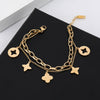 Women Letter Number Leaf Titanium Steel 18K Gold Plated Bracelets
