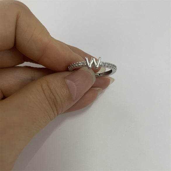 Cross-border new 26 initials micro-inlaid zircon open rings ins style personalized design English letter jewelry