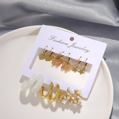 Retro Acrylic Geometric Pearl Alloy Earrings 6-piece Set Wholesale