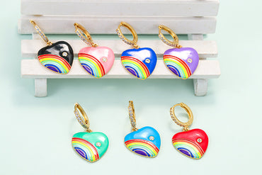 Korean Geometric Heart Rainbow Copper Earrings Wholesale Gooddiy