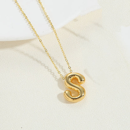 Cross-border new copper-plated 14K real gold personality style trend 26 initials pendant clavicle chain versatile necklace women