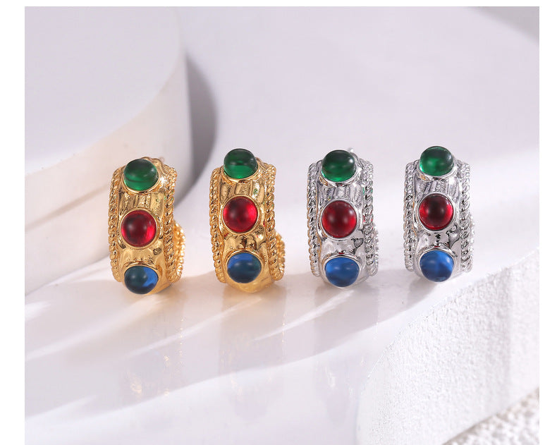 1 Pair Retro Geometric Copper Plating Artificial Gemstones Earrings