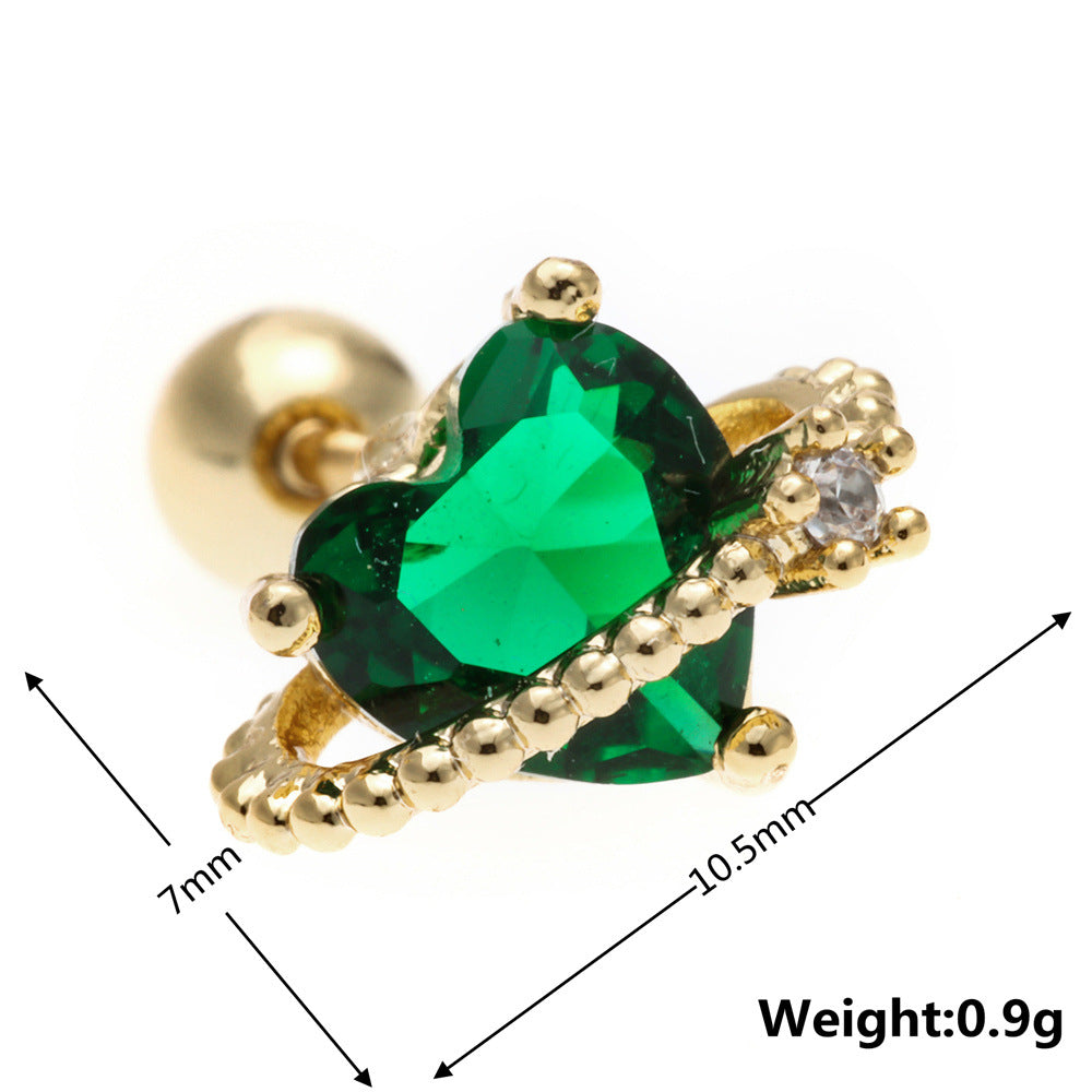 1 Piece Fashion Heart Shape Inlay Brass Zircon Earrings