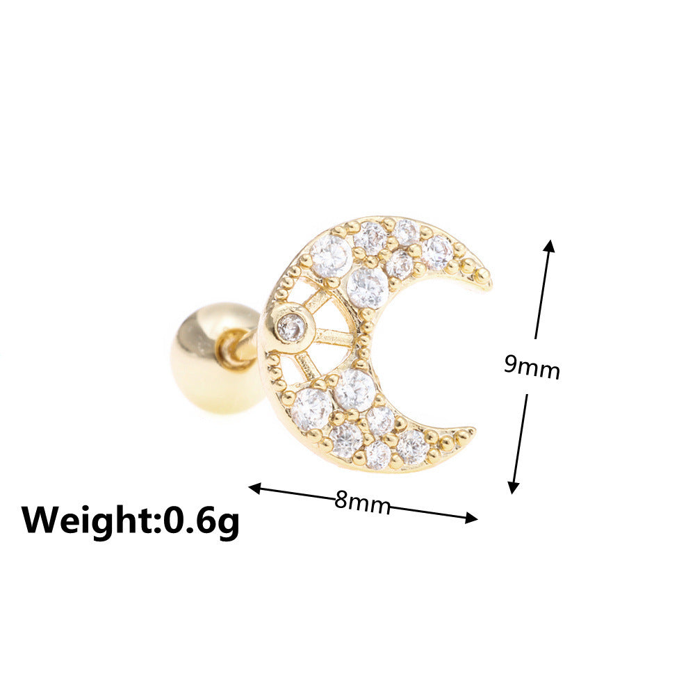 Fashion Moon Eye Copper Inlay Artificial Diamond Ear Studs 1 Piece