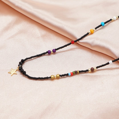 Ethnic Style Star Eye Glass Beaded Necklace