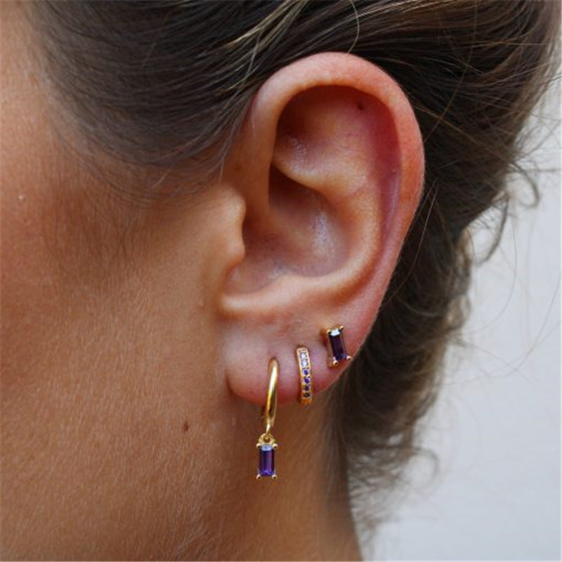 3 Pieces Fashion Geometric Copper Plating Zircon Earrings