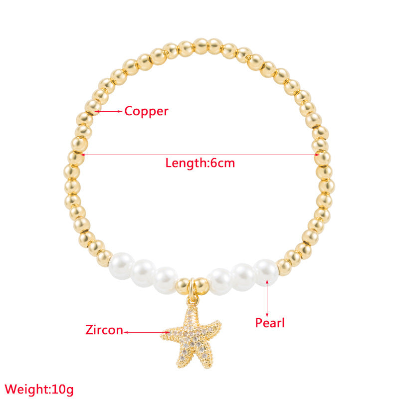 Fashion Cross Heart Shape Butterfly Copper Gold Plated Artificial Pearls Zircon Bracelets In Bulk