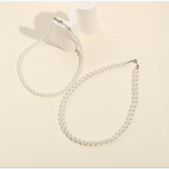 popular pearl necklace female light luxury temperament titanium steel material versatile temperament freshwater pearl clavicle chain